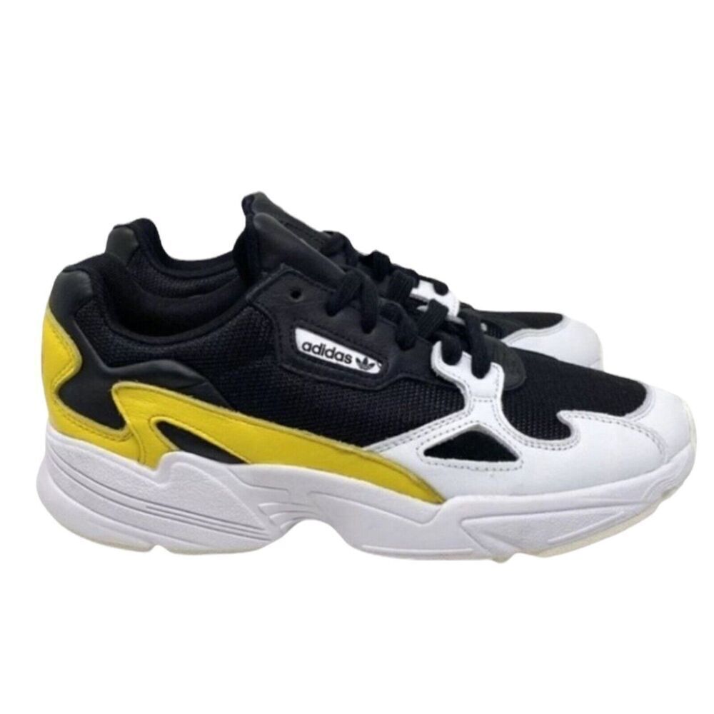adidas Sneakers Women’s 5.5 Black‎ Yellow Falcon Trainers Athletic Core EG6708